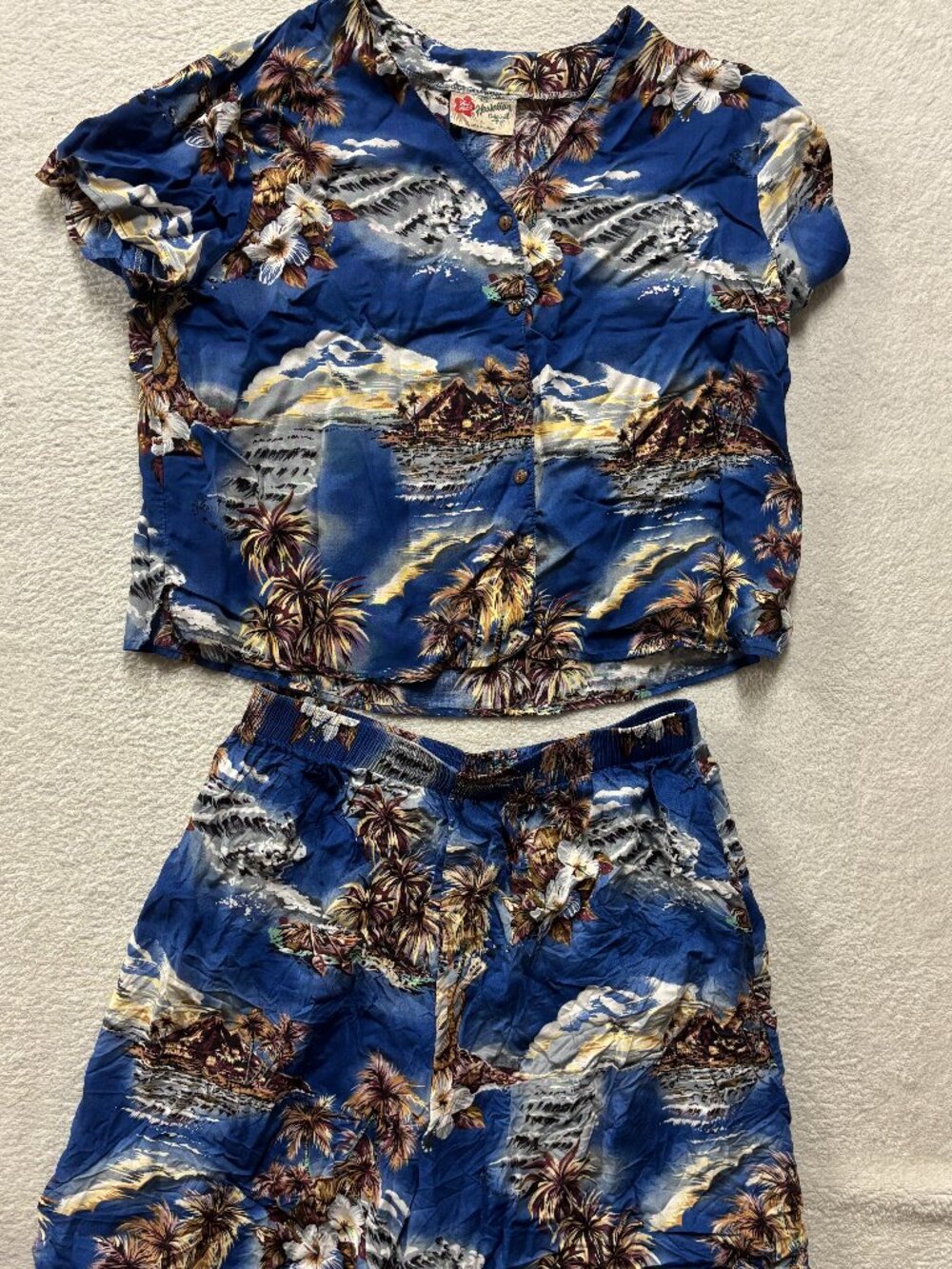 Vtg 90s Hilo Hattie Womens XL Original Tropical Print Co-Ord Set Top Shorts